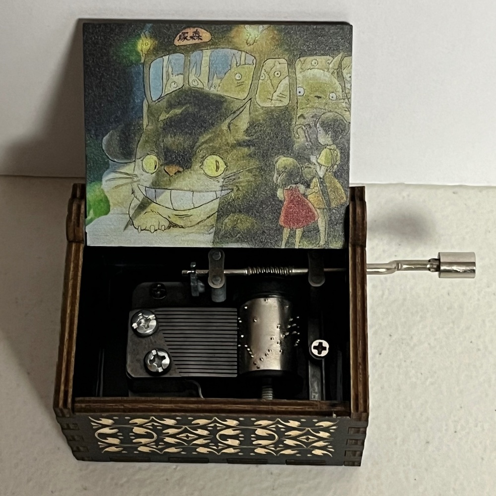 Totoro Cat Bus Hand Crank Wooden Music Box Anime Musical Mei